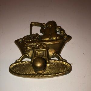 Vintage brass hook with boy fishing in a claw tub bath- 4” by 3” - preloved.